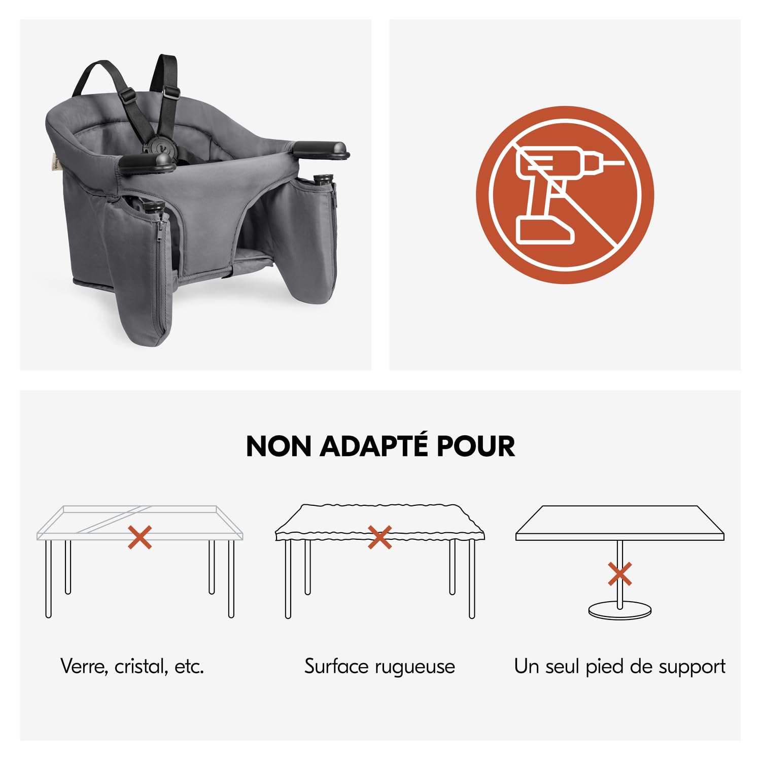 hauck Fix N Sit Siege de Table Bebe – Chaise Pliante Enfant avec Harnais 5 Points, Rangement Intégré, Léger & Compact, Installation Facile, dès 6 Mois jusqu’à 15 kg, Noir
