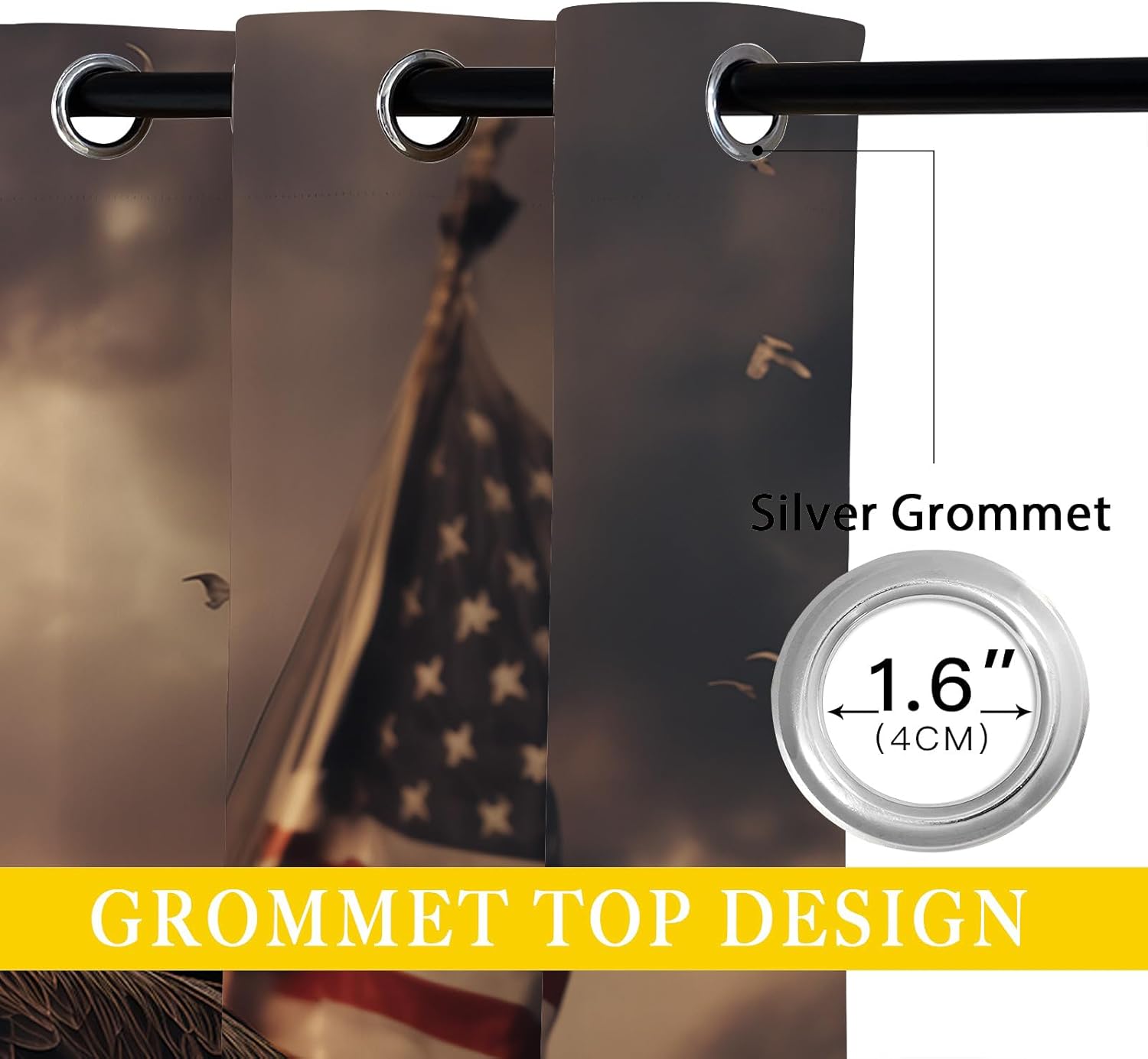American Flag Blackout Curtains for Girls Boy Home Decor, Eagle 3D Independence Day Grommet Thermal Insulated Drapes Darkening Window Curtain for Bedroom Living Room, 42 x 63 Inch
