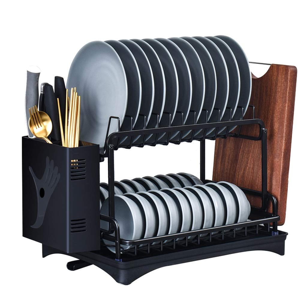 Piatto, Portabanca a Doppio Strato Di Asciugatura e Lavaggio Di Scarico, Scaffale Multifunzionale, Nero 30,5 * 30 * 51 cm