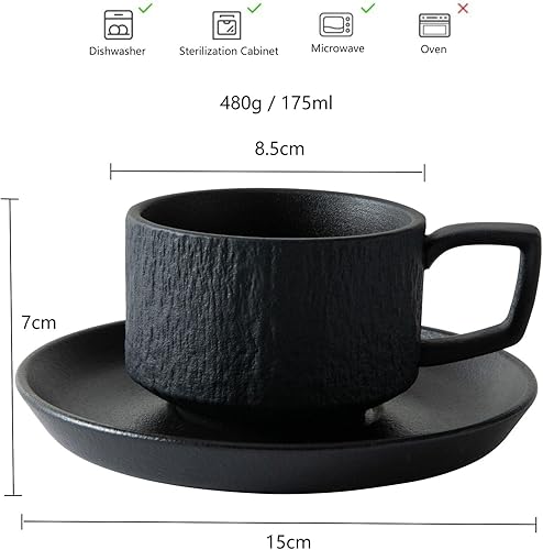 Miniatura 3 de Rock Texture - Juego de té de café de cerámica en relieve, espresso capuchino, taza y platillo de cerámica novedosa para amigos, mujeres, hombres,