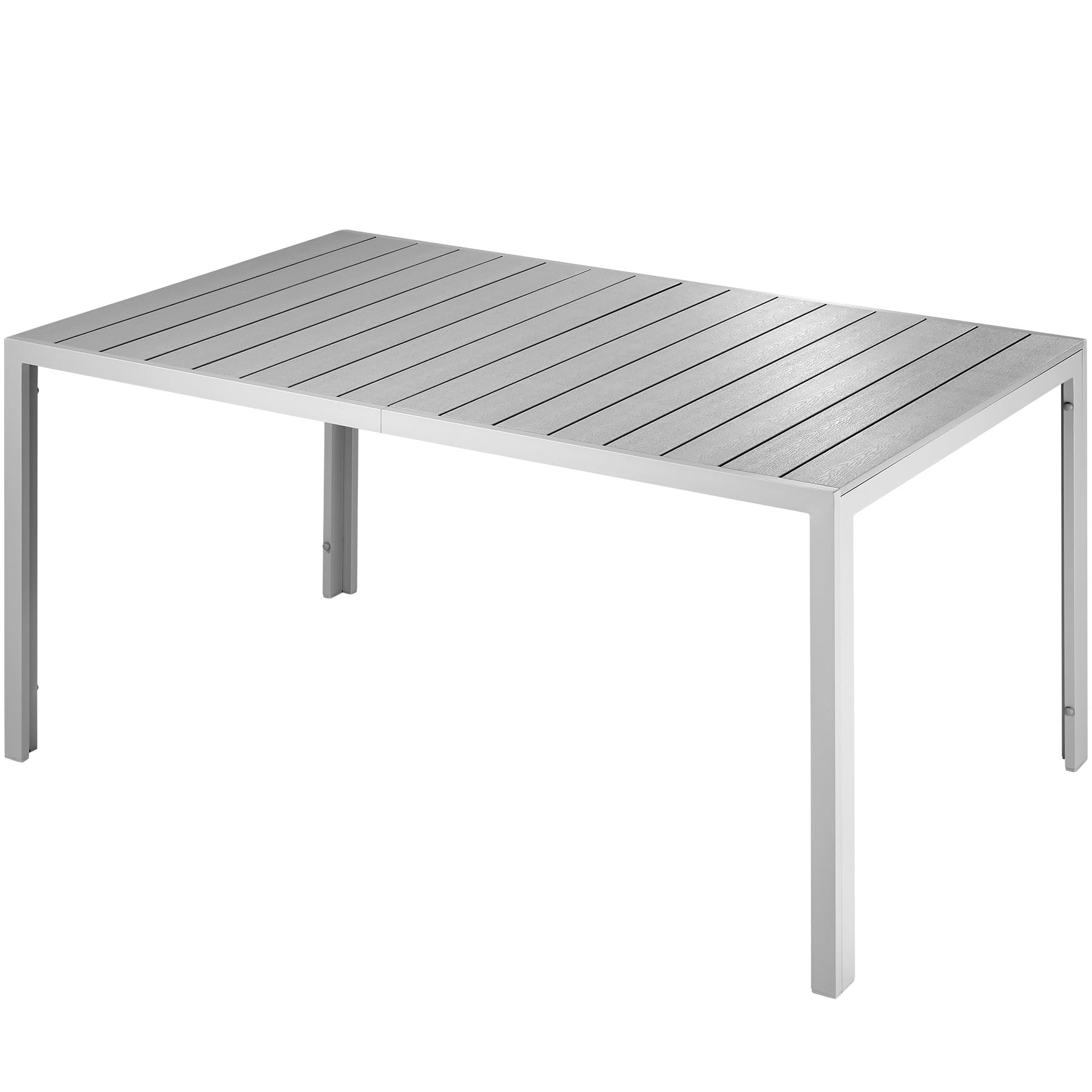 TecTake® Mesa Jardín Exterior de Aluminio 150x90x74,5cm, Mesa Terraza, Patas Ajustables y Topes, Mueble Jardín Resistente a Intemperie, Fácil Montaje - Plata/Gris