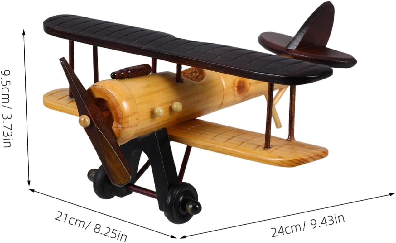 ORFOFE Wooden Airplane Model Vintage Ornament Unique Retro Biplane Sculpture for Home and Boys and Girls Room Decor for Aviation Enthusiasts Versatile Desktop Display