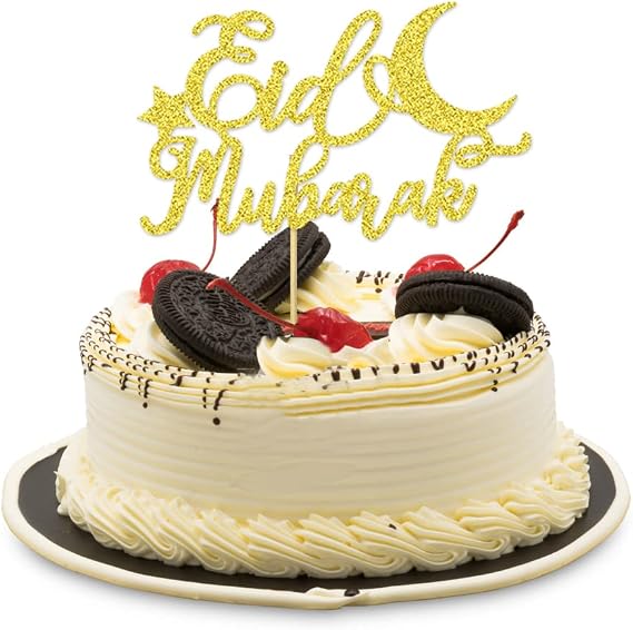 Suptilics 21 PCS Gold Glitter Ramadan Eid Mubarak Cake Toppers, Ramadan Decorations for Home