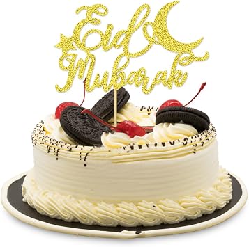 Suptilics 21 PCS Gold Glitter Ramadan Eid Mubarak Cake Toppers, Ramadan Decorations for Home