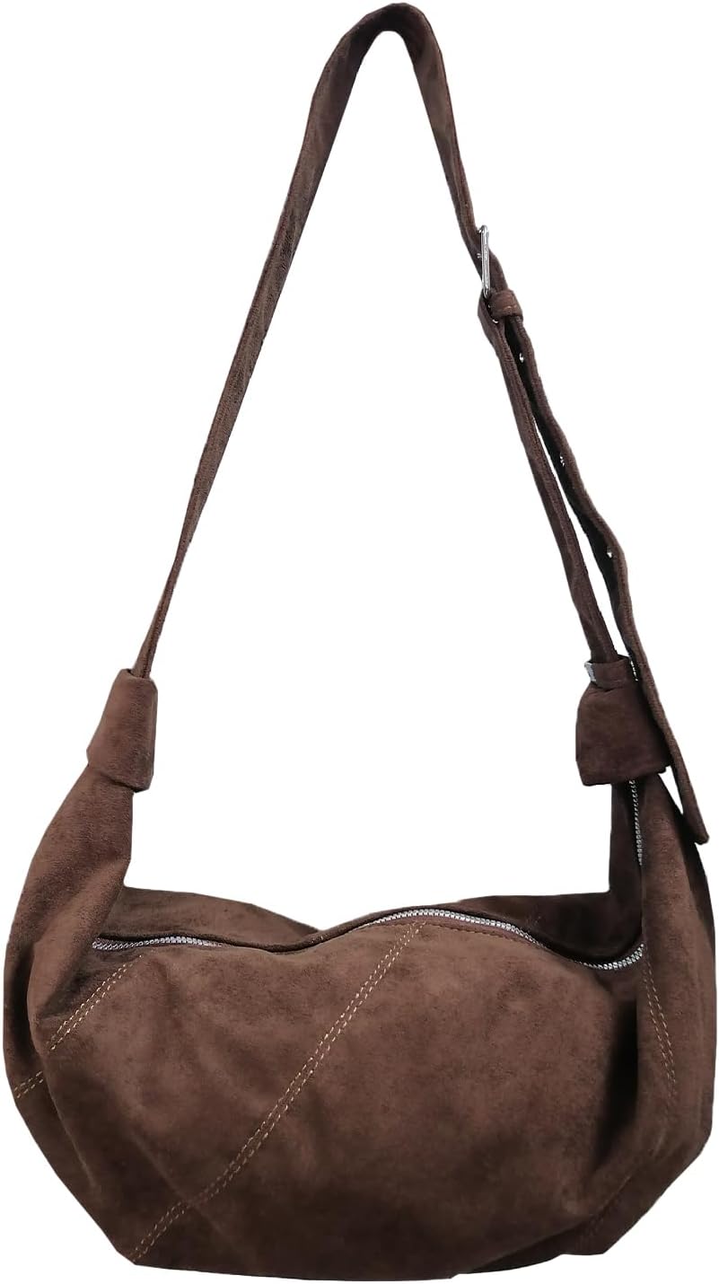 Suede Purse Faux Leather Suede Bag Handbags Tote Bag Everyday Travel Crossbody Slouchy Women Vintage Crescent Shoulder Bag