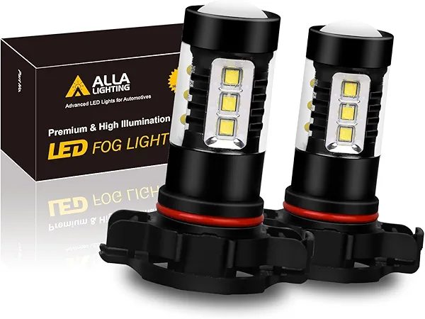 Alla Lighting Premium 80W 2504 PSX24W LED Fog Lights Bulbs 12276 Upgrade, 6000K Xenon White PG20/7 Base Extremely Super Bright 12V Lamps Replacement