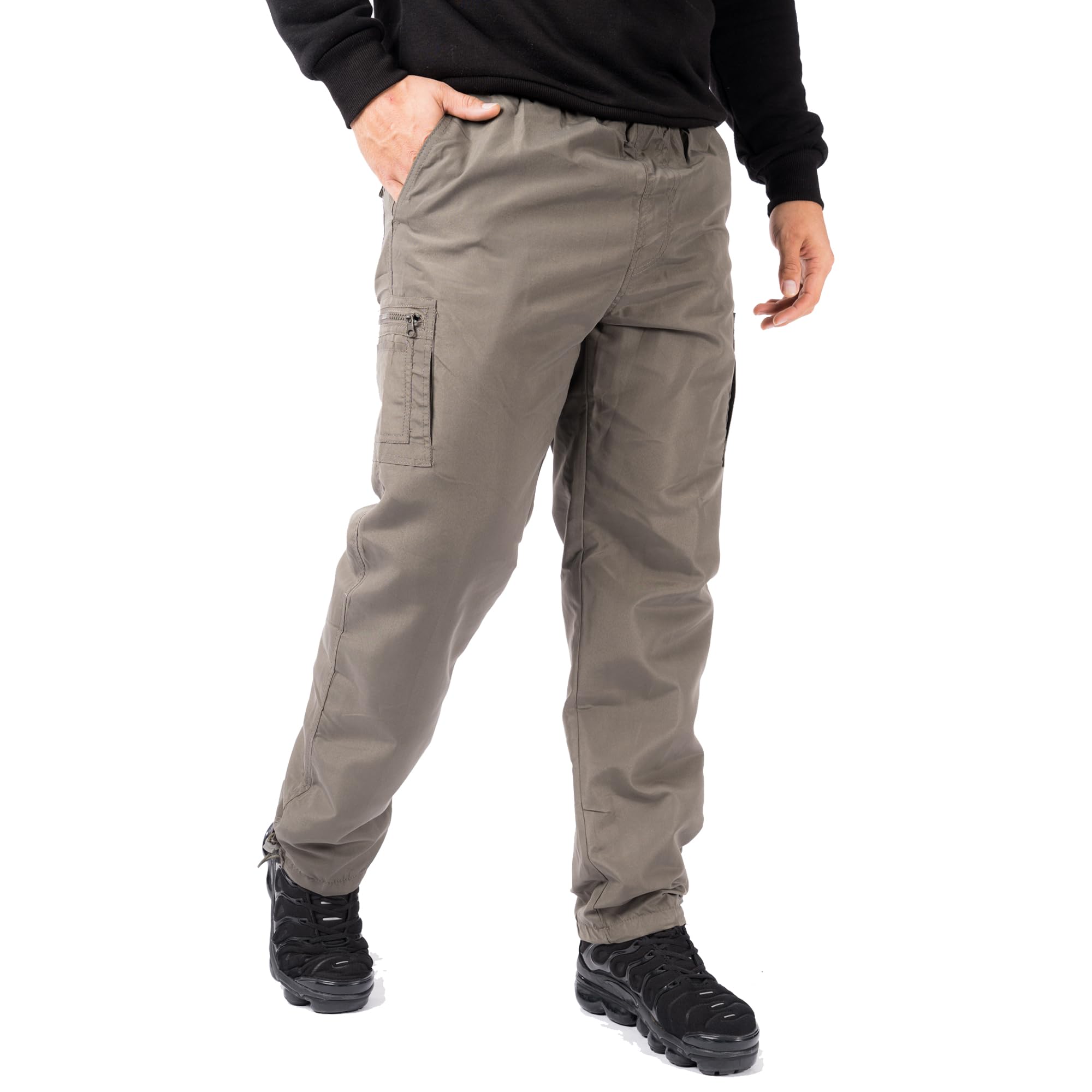 LABEL APPAREL Mens Fleece Lined Thermal Cargo Trousers Elasticated Waist (as8, Alpha, xx_l, Regular, Regular, Olive, XXL)