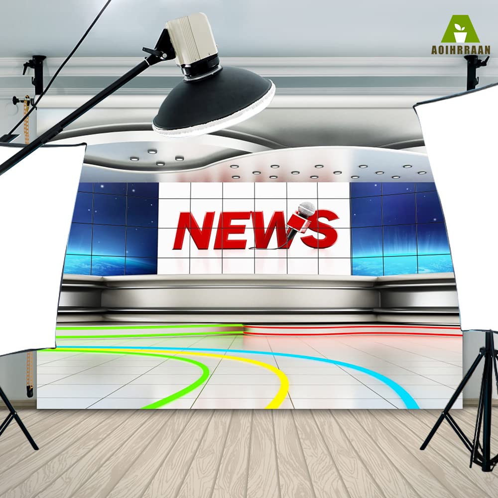 Aoihrraan 2,2x1,5m News Room Interior Backdrop Modern Office Interior TV Show Recitation Desk Record Front Table Photography Background TV Station Programming Live Decor Kid Portrait Photo Studio Prop - Image 4