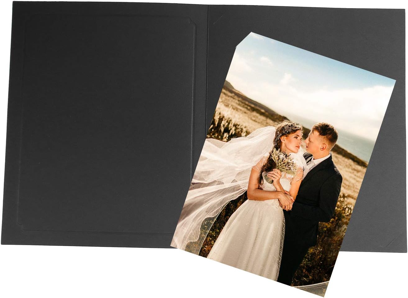 Golden State Art 50 Pack, Black with Gold Lining, Cut Corner Photo Folders for 6x8/8x10 Pictures, Perfect for Weddings, Birthdays, Christmas, Graduation, and Special Events