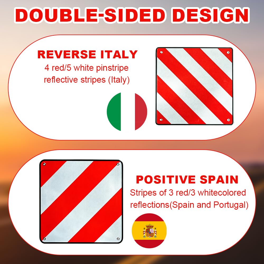 Warntafel Fahrradträger, 2 in 1 50 x 50 cm Warntafel Italien Spanien mit 4 Spannseile, Reflektieren Warnschild Fahrradträger für Fahrradträger und Heckträger zur Kennzeichnung Ladung