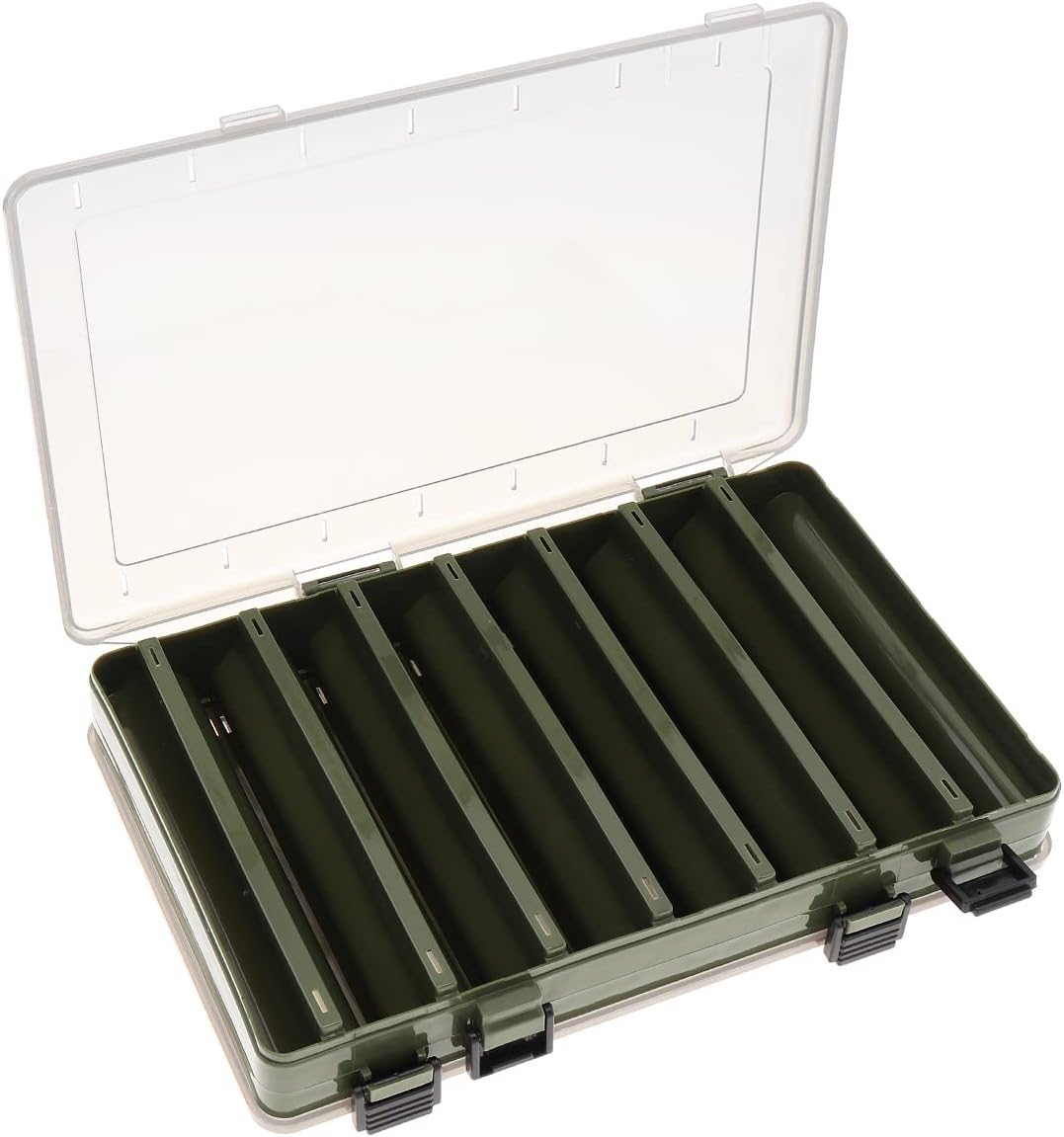 OriGlam Double Sided 14 Compartment Fishing Tackle Box, Fishing Lure & Bait Storage Case, Green