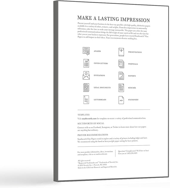 Southworth 100% Cotton Resume Paper, 8 1/2 x 11, 24 Lb, 100% Recycled, Ivory, Pack of 100