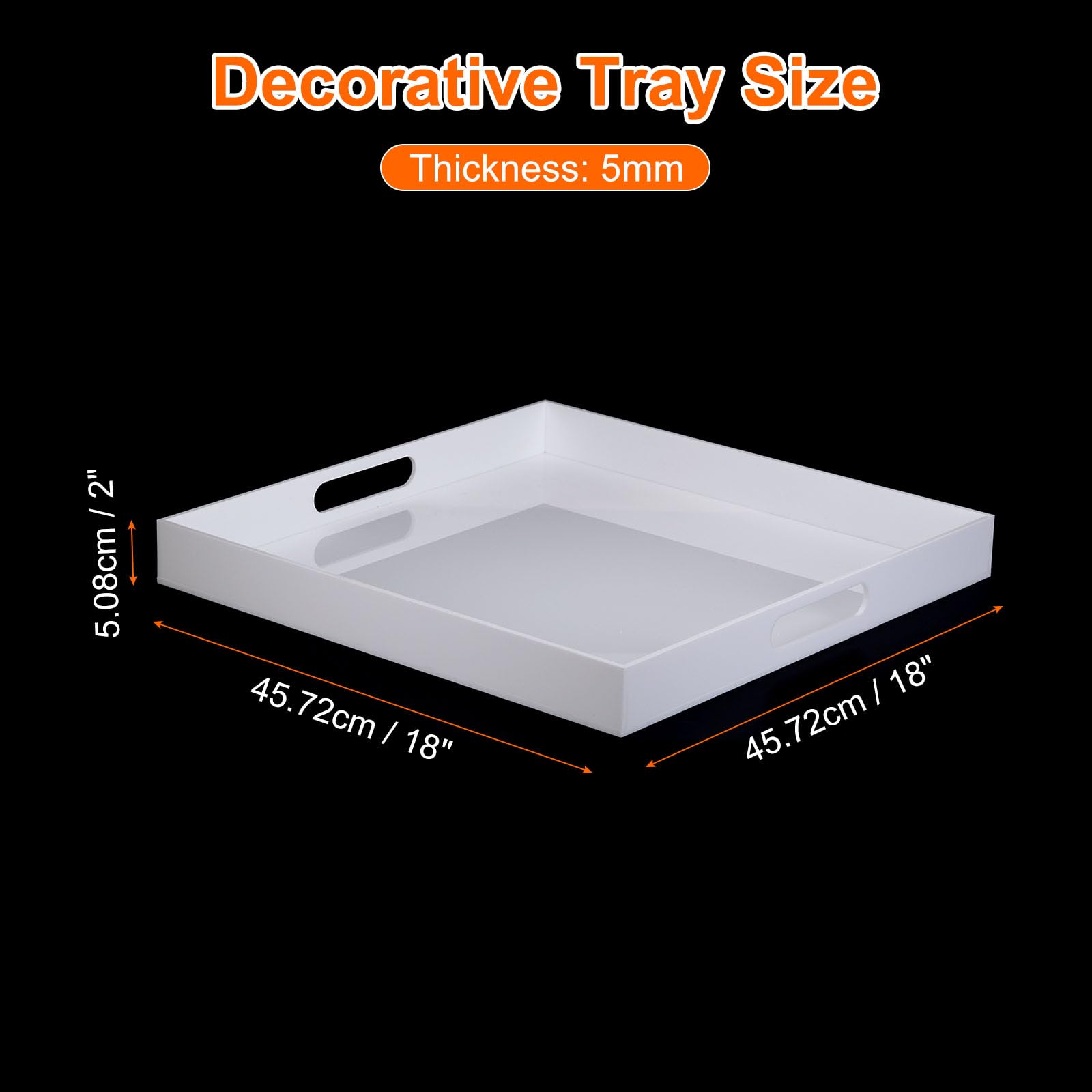 PATIKIL Vassoio in Acrilico Bianco Grande Moderno Elegante, Misura 18" x 18", Altezza 2"/5cm, con Maniglia, Ideale per Servire Decorare