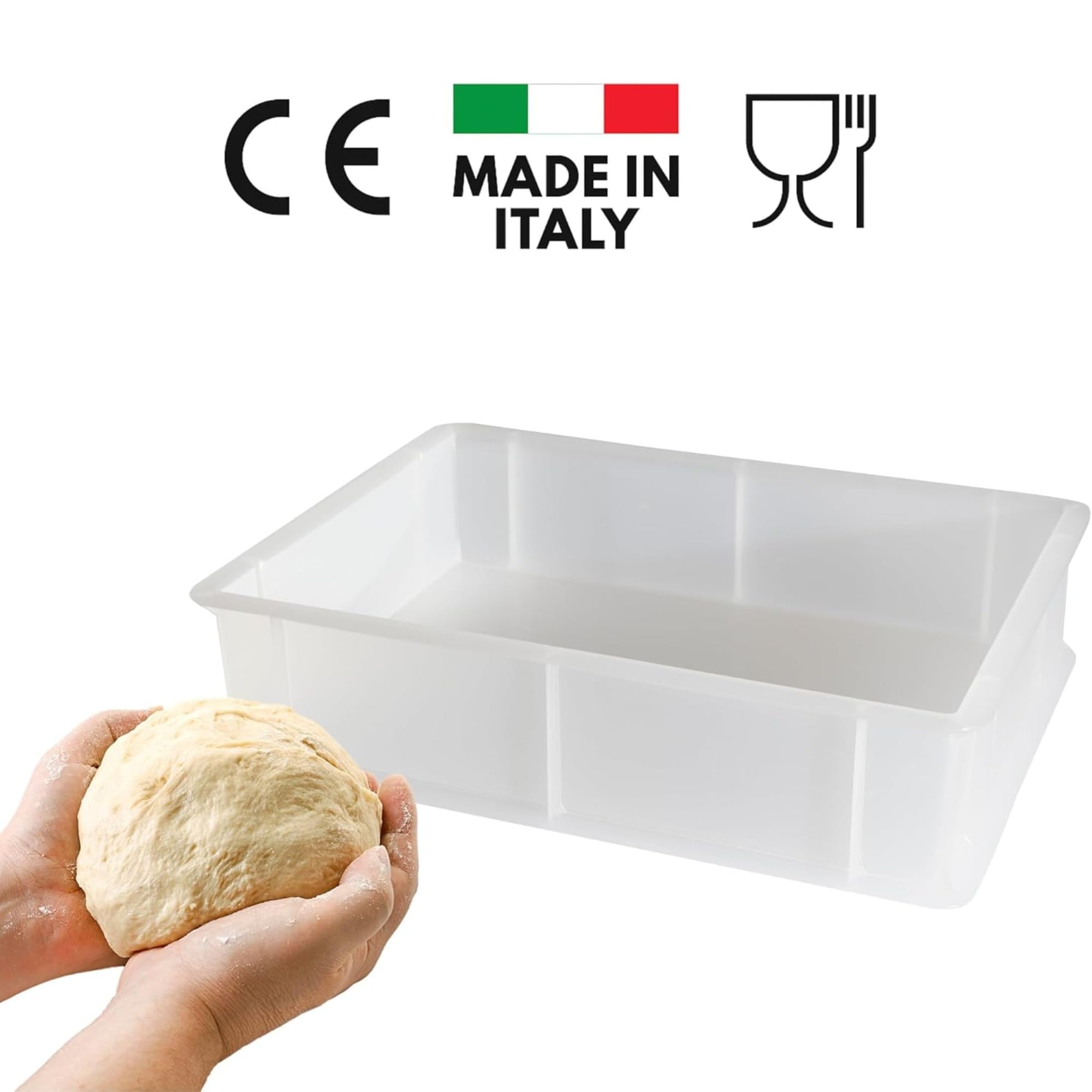 CookandSupply Gärbox für Pizza und Brot BPA-free - Lebensmittelechte Teigbehälter - Made in Italy - 3 Stapelbare Boxen 40x30x10 cm + 1 Deckel