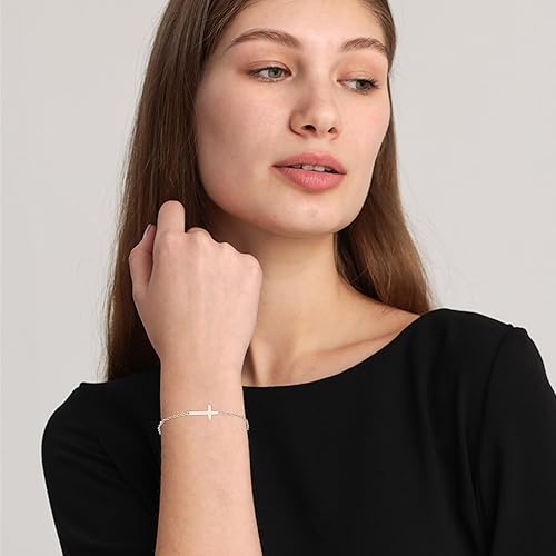 Miniatura 4 de Dreamboat Pulsera de cruz para mujer, pulseras cristianas de plata de ley 925, pulseras religiosas de aniversario, cumpleaños, regalos cristianos