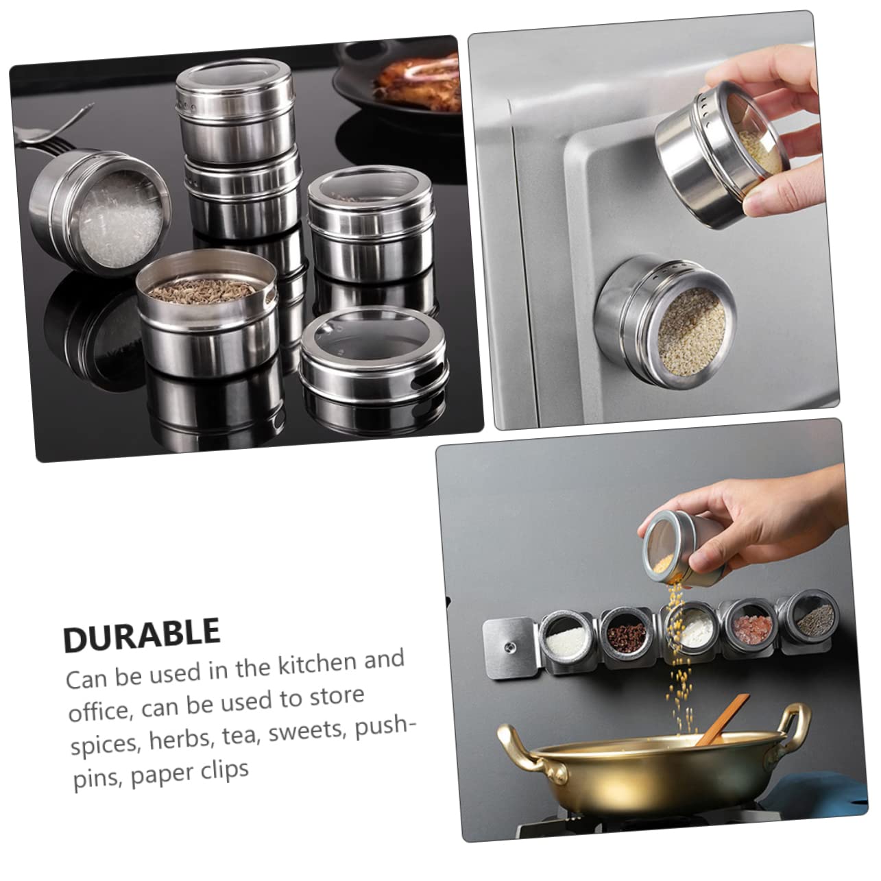 OUNONA Edelstahl Magnetisches Gewürzglas mit Transparentem Deckel 8 Stück