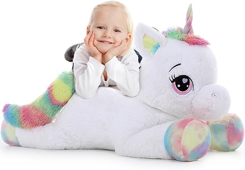 MaoGoLan Peluche de unicornio grande de 43 pulgadas, almohada de felpa de animal gigante llena de 5.4 libras de algodón, almohada grande de