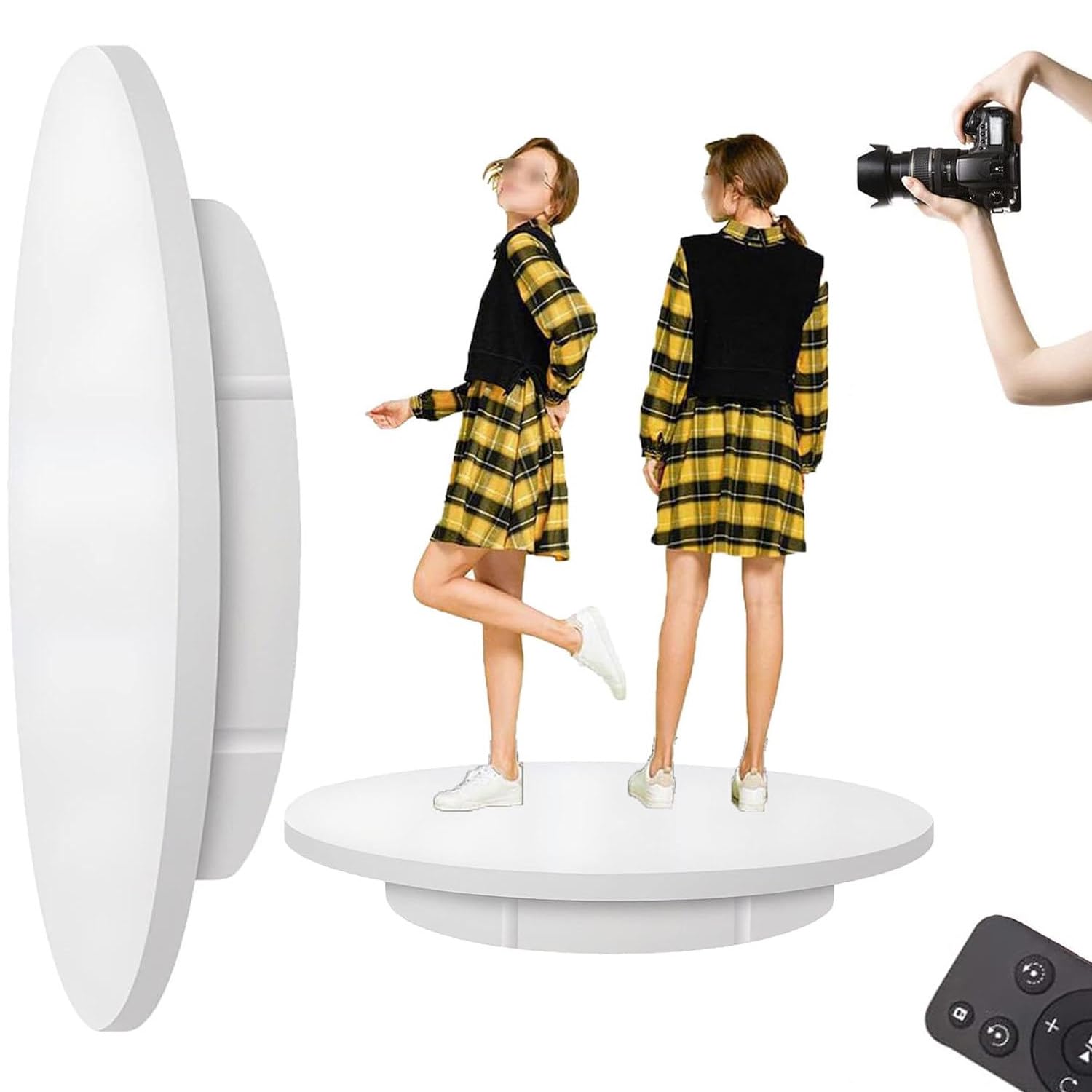 Piattaforma Rotante Elettrica (52 Cm / 60 Cm) per Fotografia di Prodotto White-60cm | Base Espositiva Girevole Motorizzata E Silenziosa Con Telecomando,Rotazione a Velocità Variabile (40-120 S)