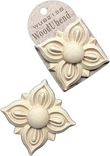 WoodUbend WUB2158 4 Petal Floral Centerpieces (Pack of 2) - Wood Appliques - Heat Bendable & Flexible Onlays 7x7cm - DIY Craft, Furniture & Home Decor - Easy to Apply & Paint - Reusable Decals