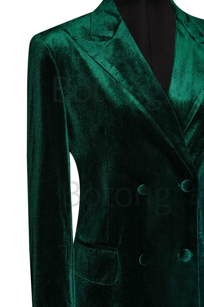 2-teiliger Samtanzug für Damen, Büro-Arbeitsanzug, Revers, zweireihig, Blazer, Hose, Business-Anzug-Set