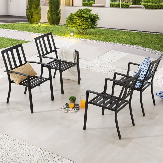 PHIVILLA 4er Set Gartenstühle Wetterfest Terrassenstühle Metall Balkonstuhl Stapelstühle mit Armlehnen für Garten und Außenbereich, Schwarz Stil 3