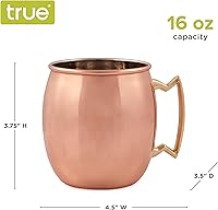 Vista 3 de True Moscow Mule - Taza de acero inoxidable, tazas de cobre para mulas de Moscú, accesorios de carrito de barra de cobre, 16 onzas, juego de 1