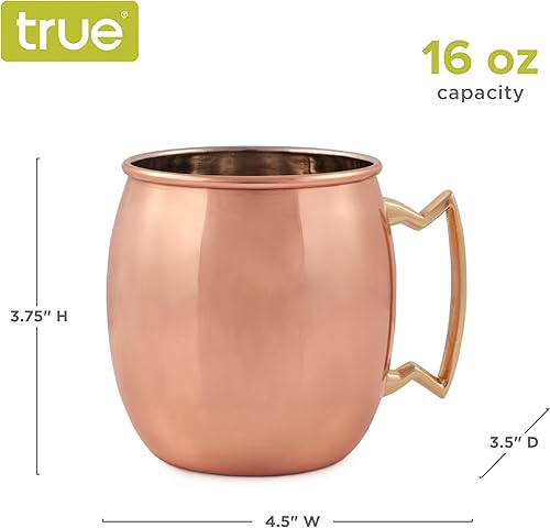 Miniatura 3 de True Moscow Mule - Taza de acero inoxidable, tazas de cobre para mulas de Moscú, accesorios de carrito de barra de cobre, 16 onzas, juego de 1