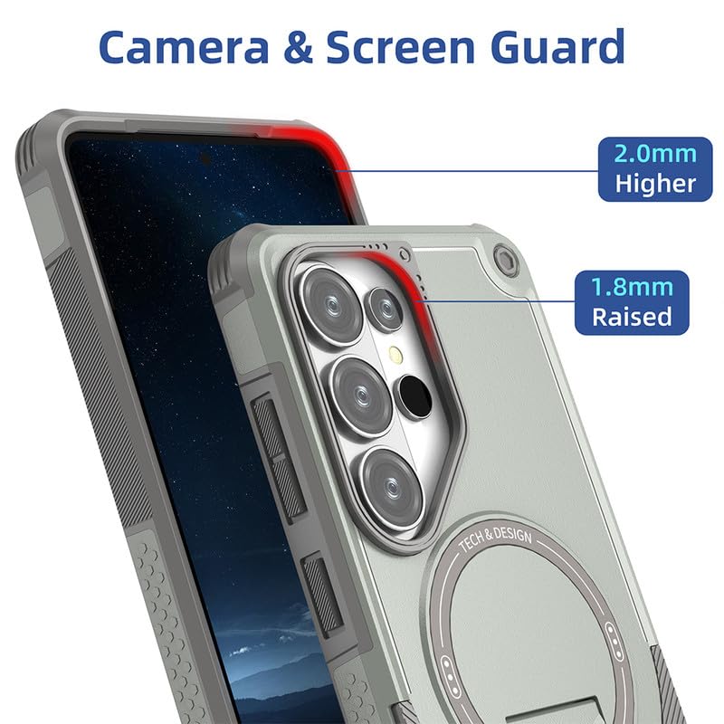 Image of US LITE Back Cover for Samsung Galaxy S26 Ultra with Portable Kickstand | MagSafe Compatible Magnetic Case | Shockproof Military Grade Protection | Extreme Protection Phone Cover - Grey