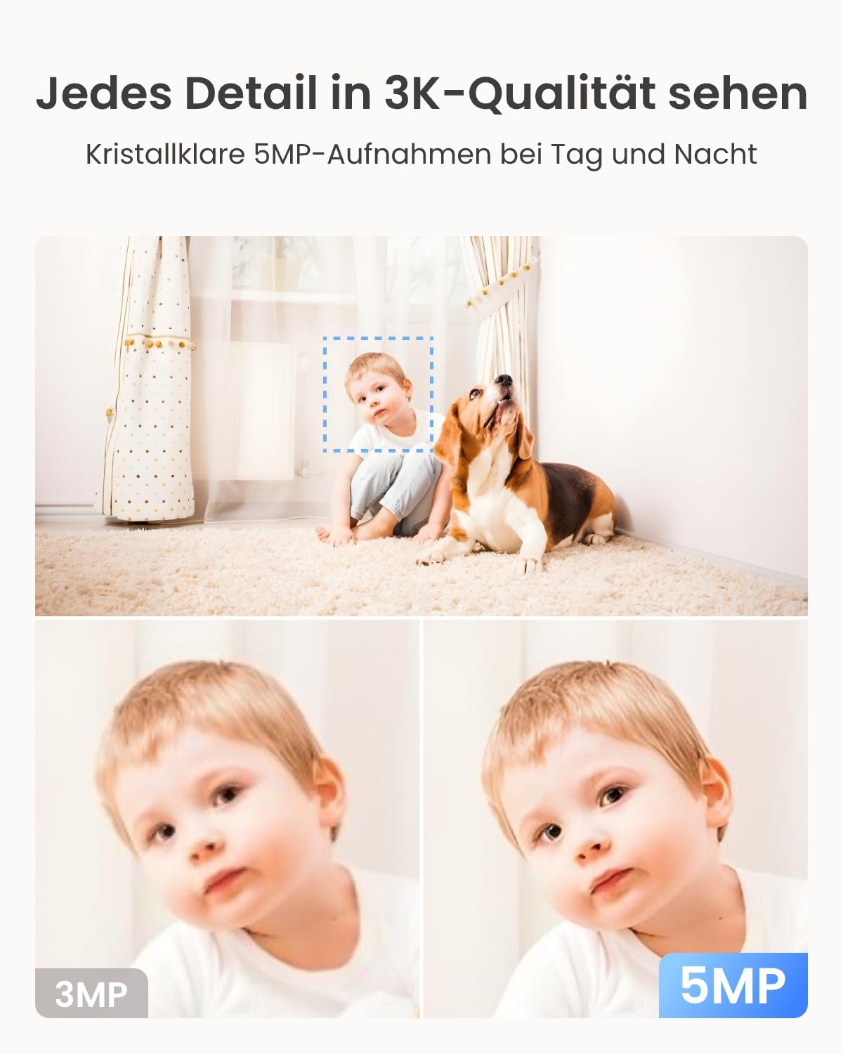 Reolink 3K Überwachungskamera Innen WLAN Schwenkbar, Home und Baby Monitor mit Personen-/Haustier-/Baby-Schreierkennung, Auto-Tracking, 2,4/5GHz WiFi IP Kamera Indoor, 5MP IR-Nachtsicht, E1 Pro