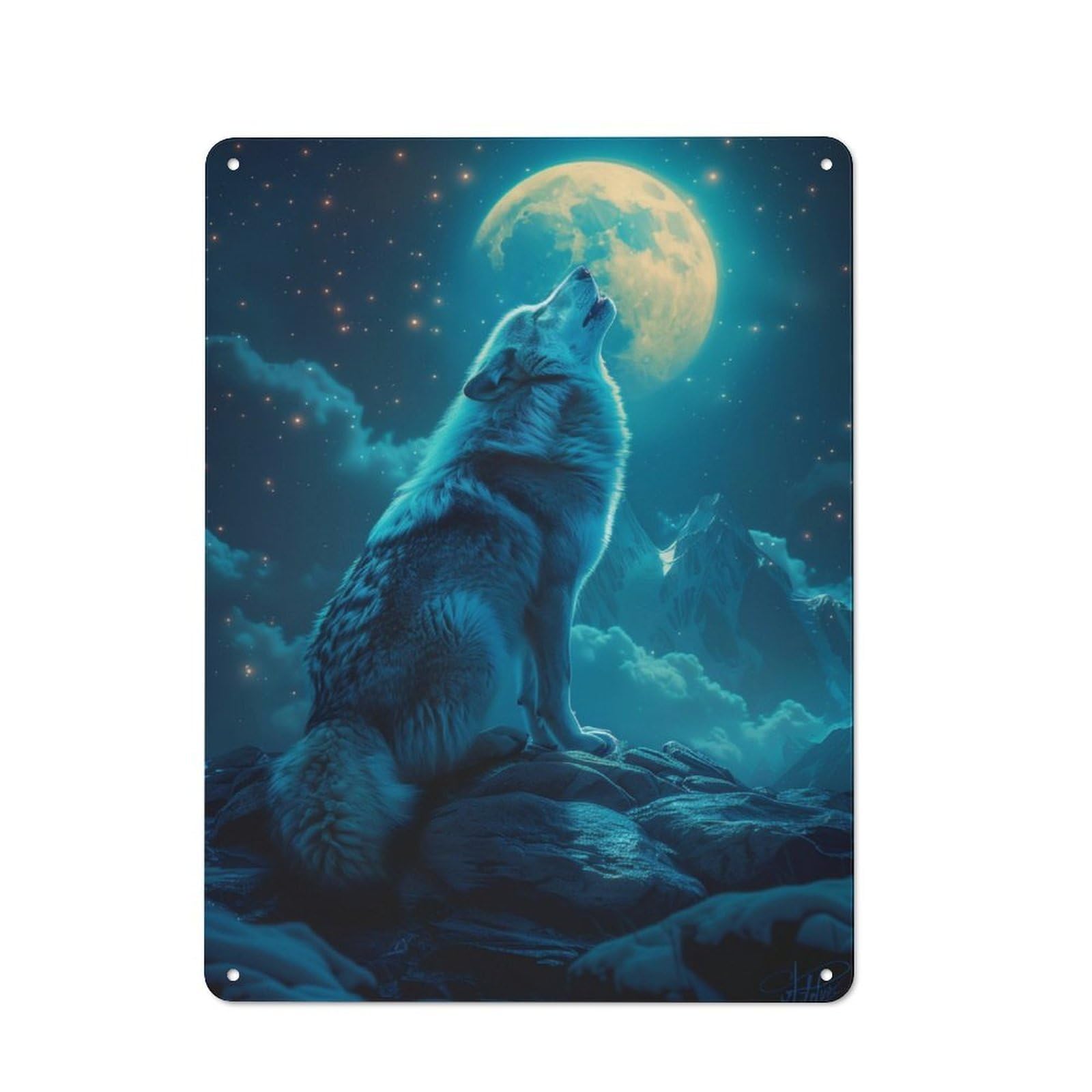 Junmoney Wolf Howling Rustic Tin Sign 40X30cm Featuring For Garage Wall, For Vintage Wall Decor Fans, For Home Office And Studio Walls