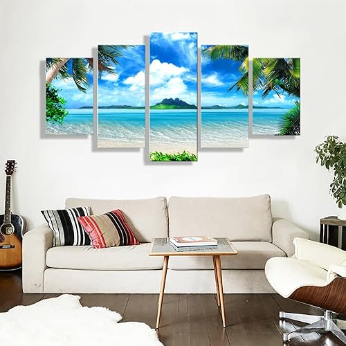 Miniatura 9 de SZ - Lienzo decorativo para pared en cascada para sala de estar, 5 piezas de impresiones de estanque relajante en bosque tropical (montaje con