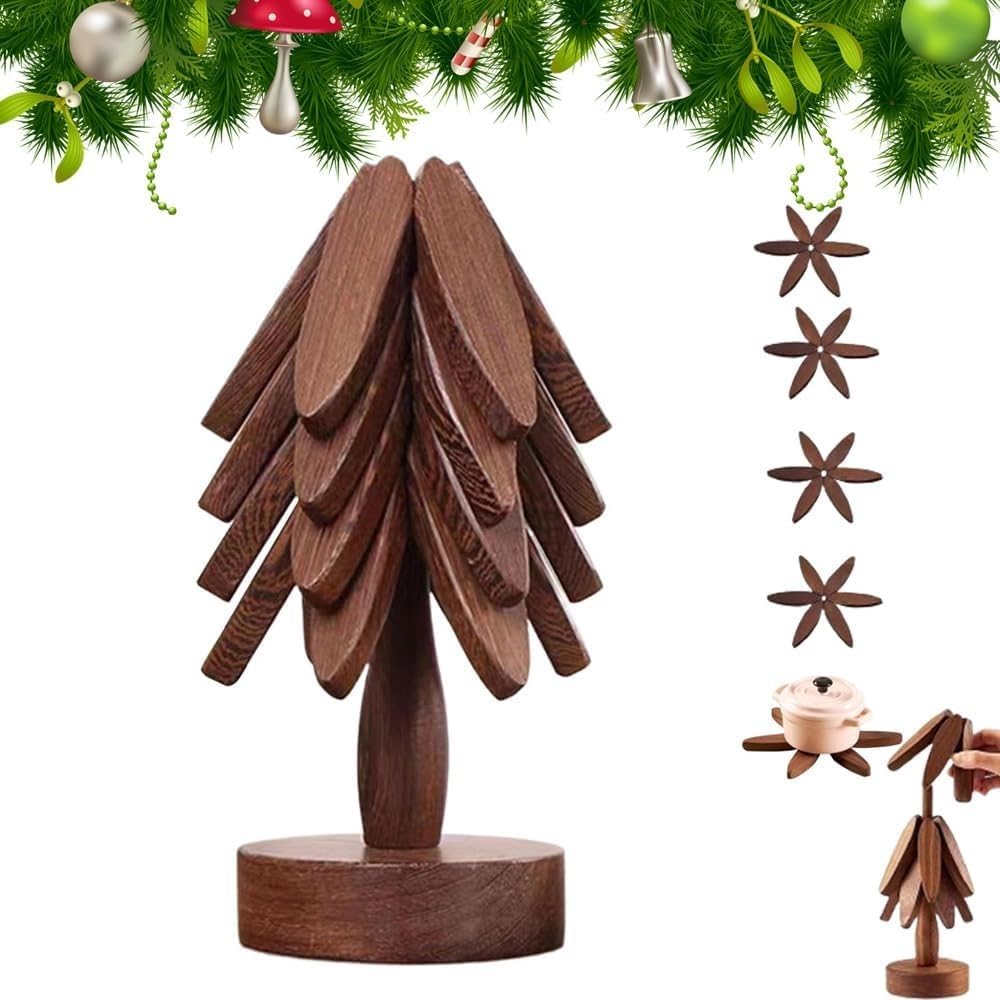 Juego de posavasos de madera para arte de árbol, juego de posavasos de bambú, posavasos plegables de árbol, posavasos de madera de nogal, alfombrilla aislante (B-Walnuss-4 posavasos)
