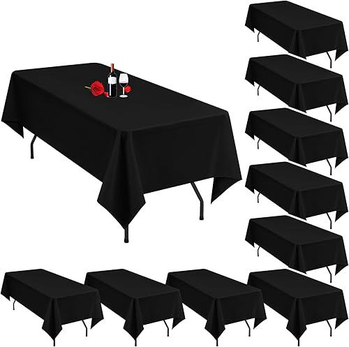Paquete de 10 manteles rectangulares negros para mesas rectangulares de 8 pies de 60 x 126 pulgadas, manteles negros de 8 pies, tela de lino y