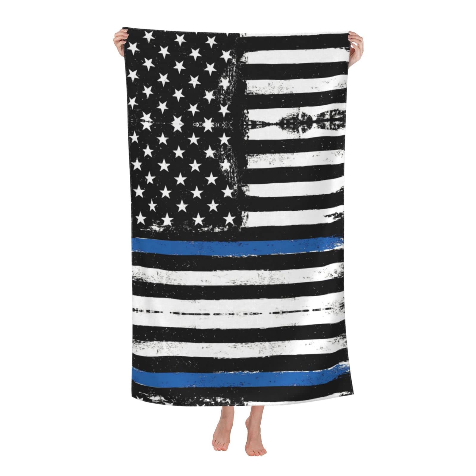 Niebieska cienka linia flaga USA ręcznik plażowy i ręcznik do jogi, szybkoschnący ręcznik podróżny z mikrofibry na plażę, basen, do pływania, dłoni, twarzy i ciała