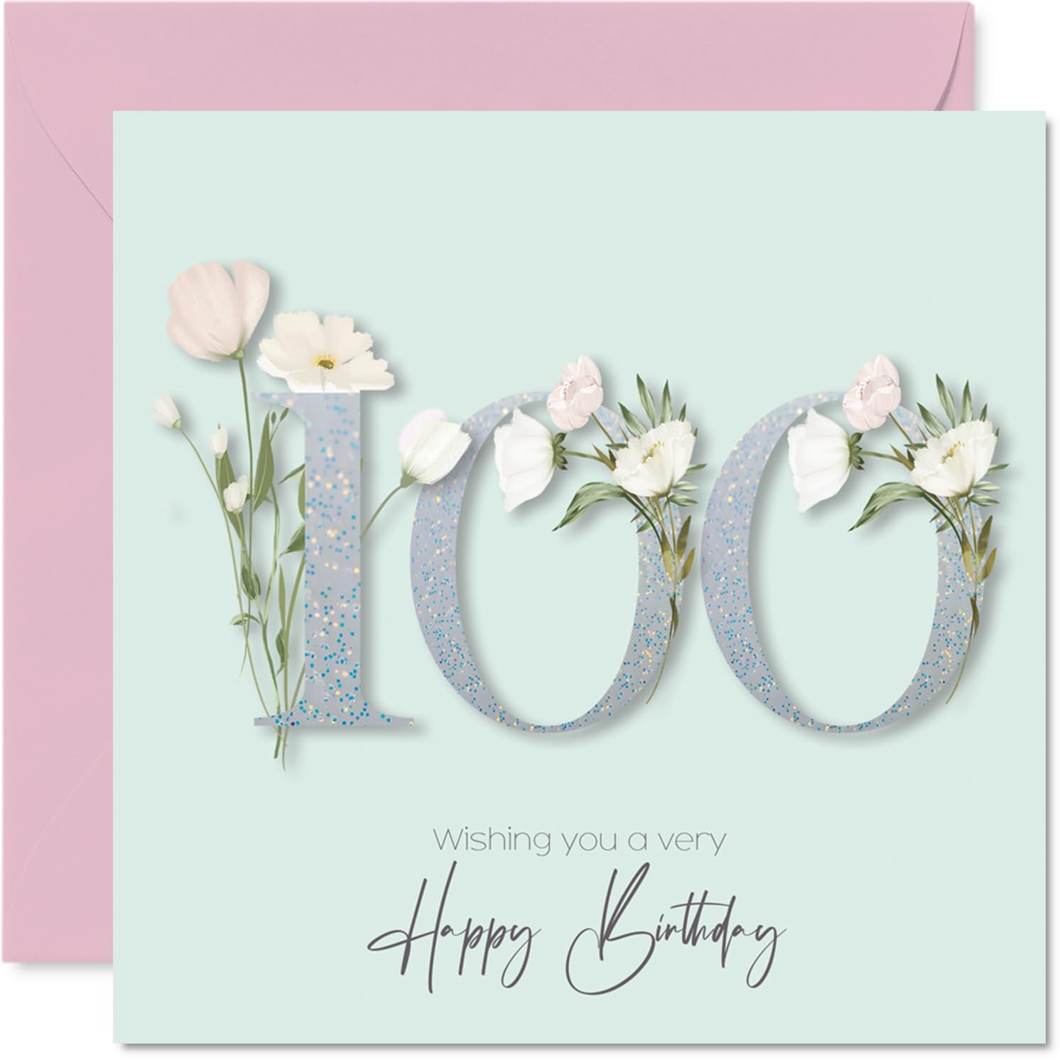 100th Birthday Cards for Women - Fancy Floral Flowers - Happy Birthday Card for 100 Year Old Woman Gran Wife Nan Granny, 145mm Bday Greeting Cards