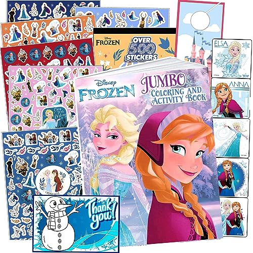 Disney Frozen Coloring Book with Stickers Set - Bundle Includes Disney Frozen Coloring Book, 500 Disney Frozen Stickers, 2-Sided Castle Door Hanger, Thank You Card Craft
