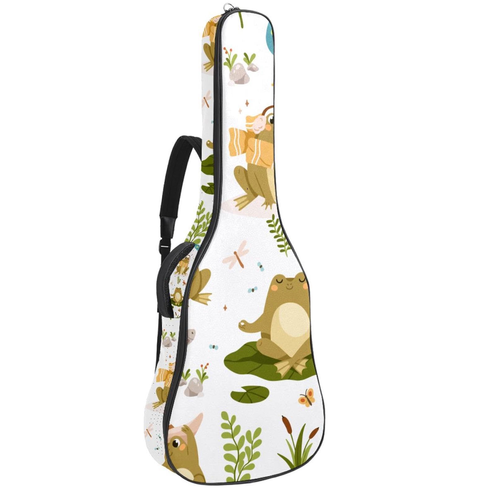 Torba na gitarę akustyczną Wodoodporny plecak na gitary Gruby miękki wyściełany kreskówka żaba klasyczna obudowa na gitarę, wielobarwny, 42.9x16.9x4.7 in, Organizer do torby