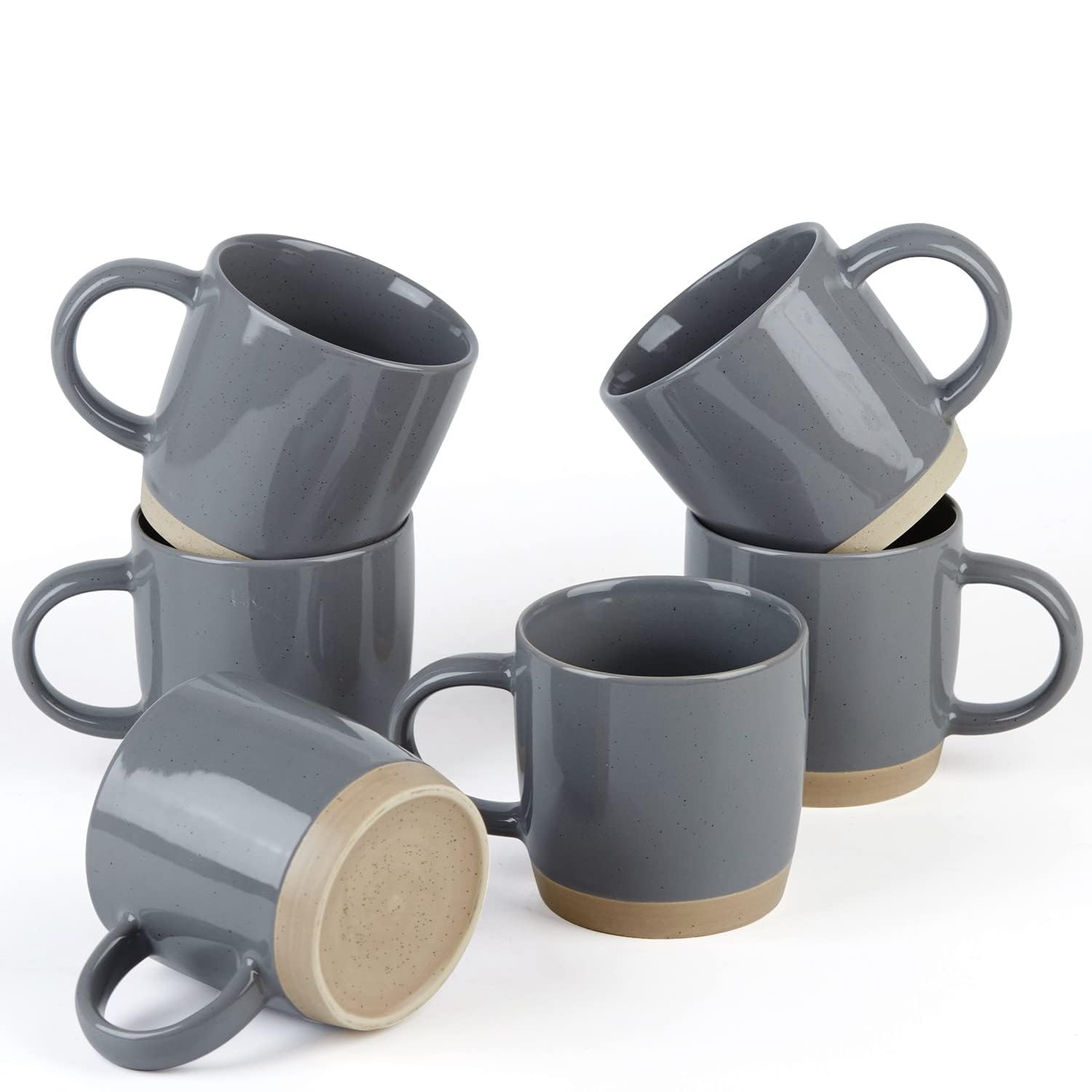 Richmount Set di 6 tazze da caffè, serie Milkyway, 355 ml, con manico per caffè, tè, cacao, latte – Set di tazze in ceramica di alta qualità, smalto di sesamo con bordo curvo, grigio scuro