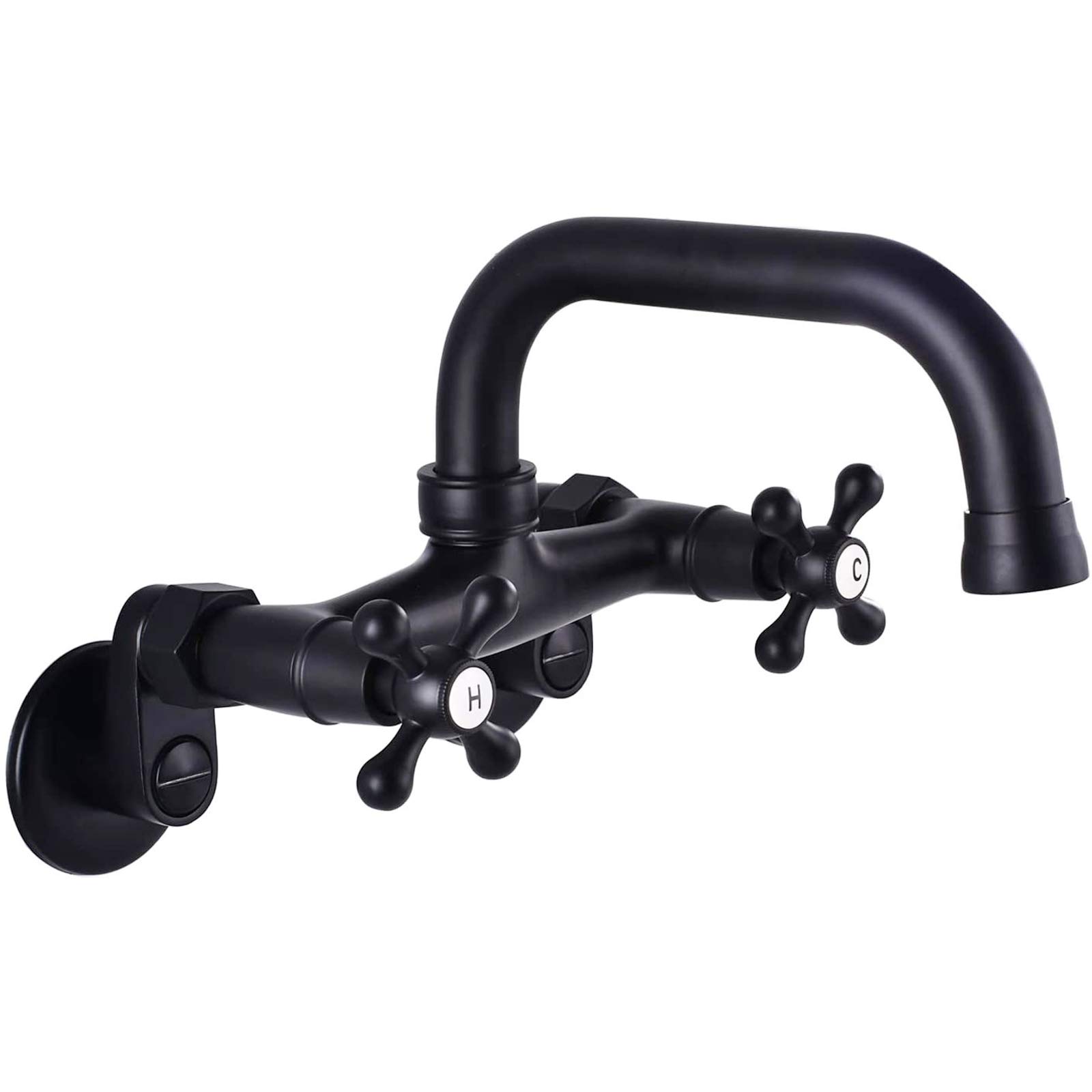 gotonovo Wall Mount Kitchen Faucet Matte Black Double Cross Handle Commercial 3 Inch to 9 Inch Adjustable Spread Mixer Tap with 9 inch Spout Reach