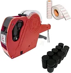 Kit Etiquetadora Manual de Preço + 3000 Etiquetas +10 Refis de Tinta Comércio Lojista Loja Máquina Precificadora Manual Rotuladora - Marca JT Distribuidora (Vermelho)