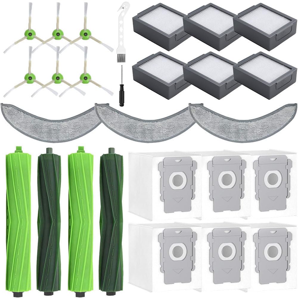 Replacement Parts for iRobot Roomba Combo 10 Max,Combo j9+,Combo j7+/Plus Robot Vacuum Cleaner,2 Rubber Brushes+3 Mop Pads+6 HEPA Filters &Side Brushes &Dust Bags-image-26