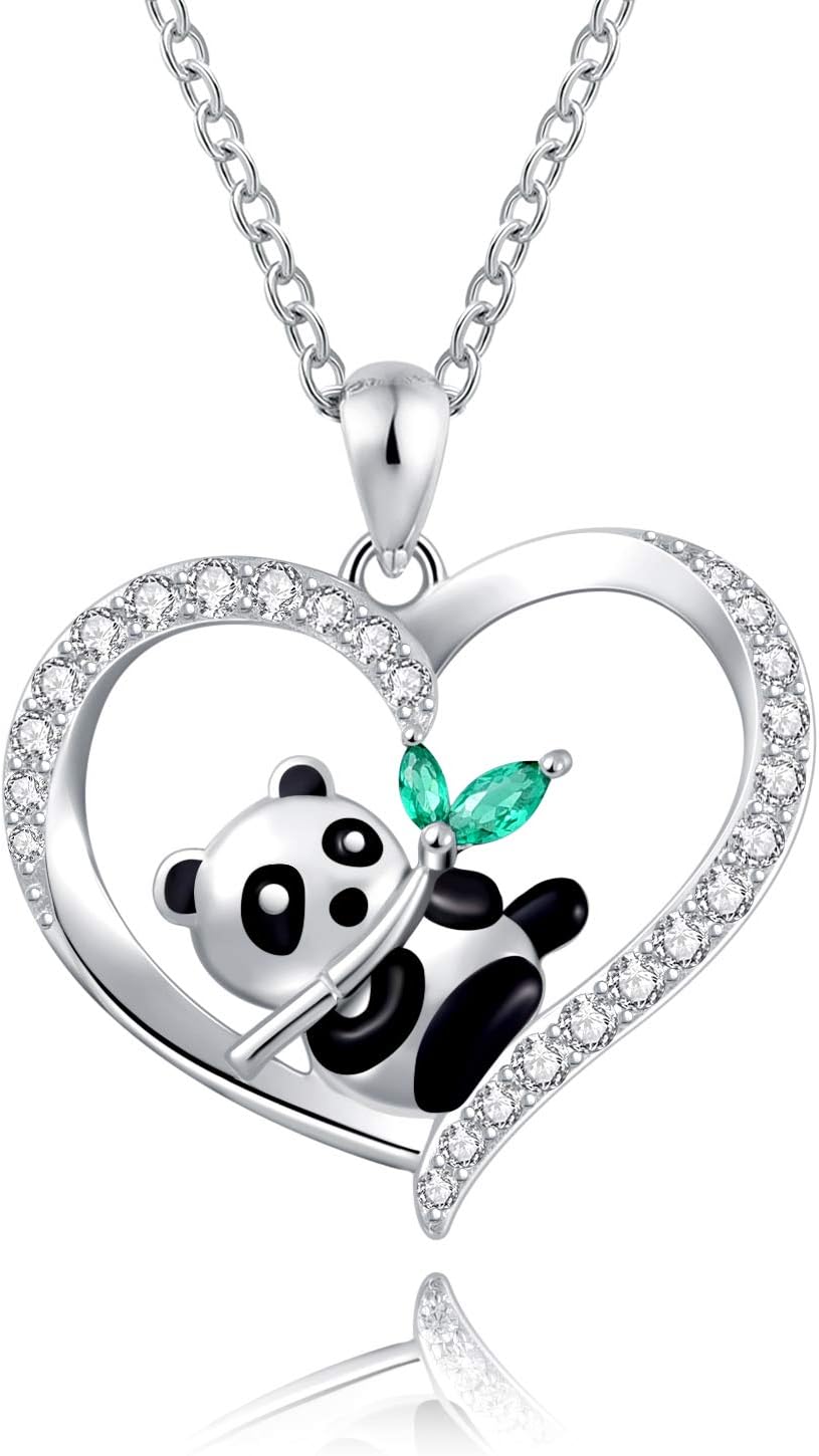925 Sterling Silver Panda Bear Necklace Bamboo Heart Pendant Engraved I love You Forever Women Jewelry