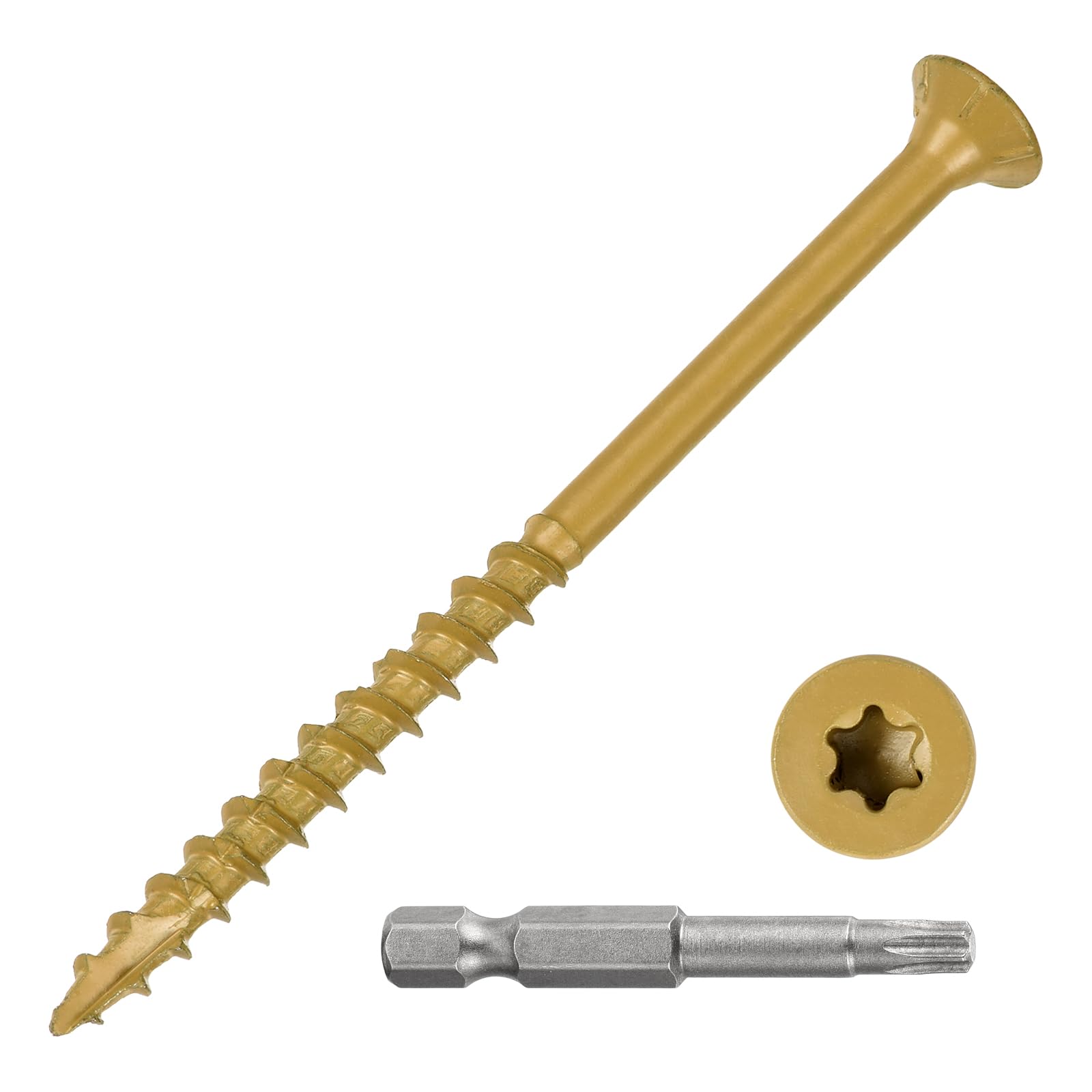 METALLIXITY Deck Screws (#10x3") 100Pcs, Carbon Steel Wood Screw Decking Screws Epoxy Coated with T25 Torx Drive Head