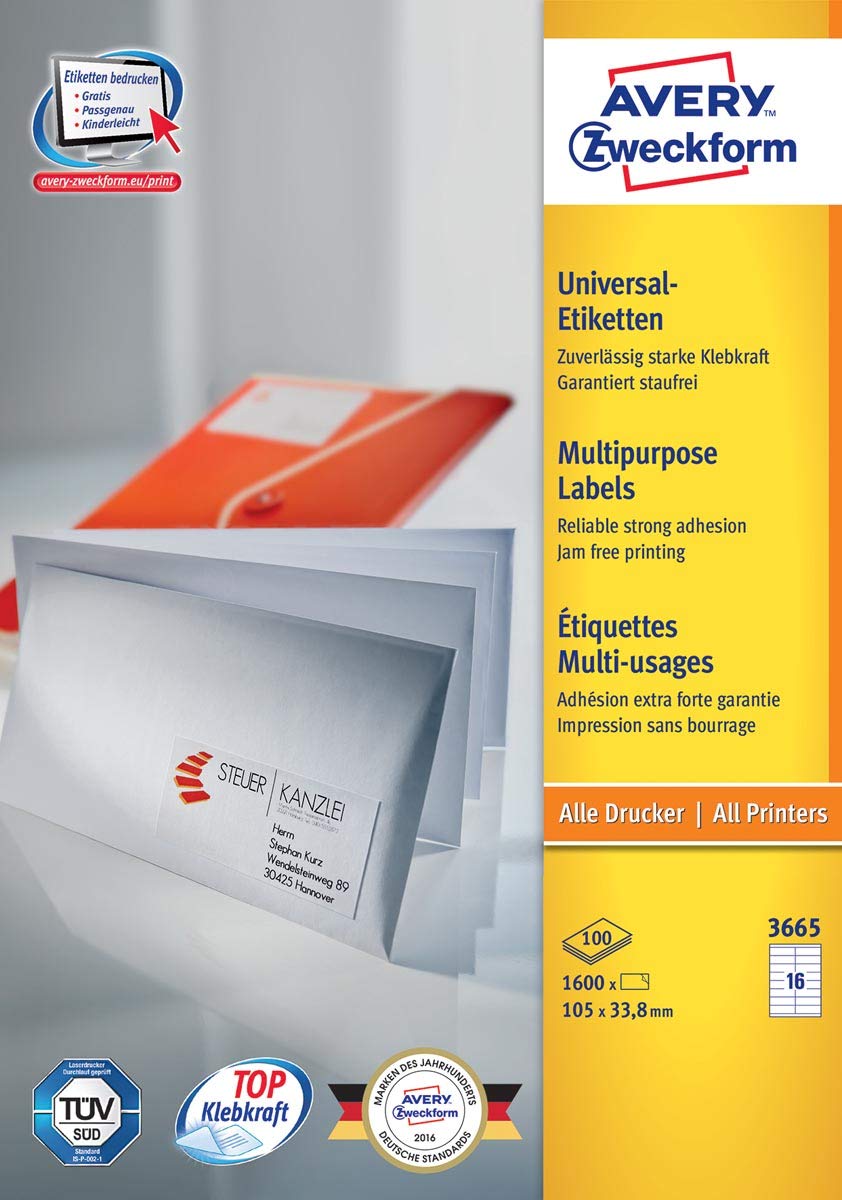 Avery Zweckform Universal Labels, White 105x33,8mm