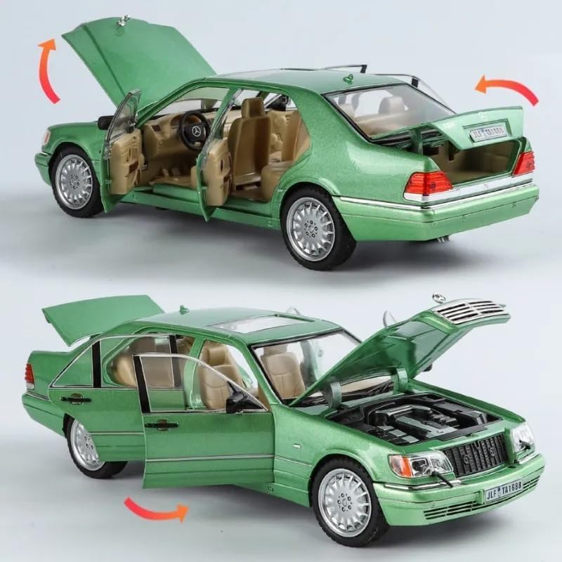 Image of WORSHIPER 1:24 Marcedees Benz W-140 Vintage Diecast Metal Pull Back Car with 6 Openable Doors with Sound and Light Toy Decoration car Best Gift Toys for Kids ?Colors as Per Stock?