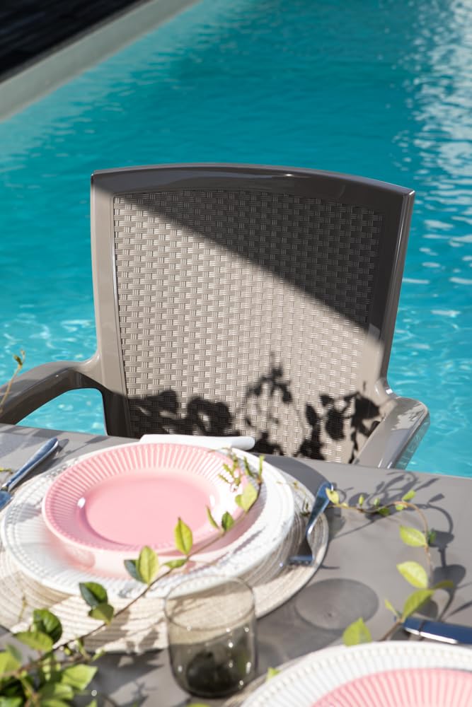 SIEDITI FUORI E DENTRO Set pranzo da giardino tavolo Samuel 200x95cm + 6 Sedie Diana in resina (Tortora)