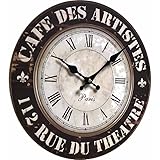 Horloge L\'Héritier Du Temps Horloge Murale Pendule Ronde de Cuisine ou Salon en Bois et Papier Café des Artistes 4x34x34cm