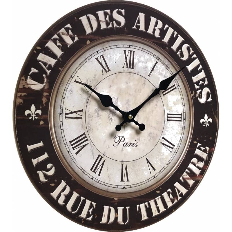 L'Héritier Du Temps Horloge Murale Pendule Ronde de Cuisine ou Salon en Bois et Papier Café des Artistes 4x34x34cm