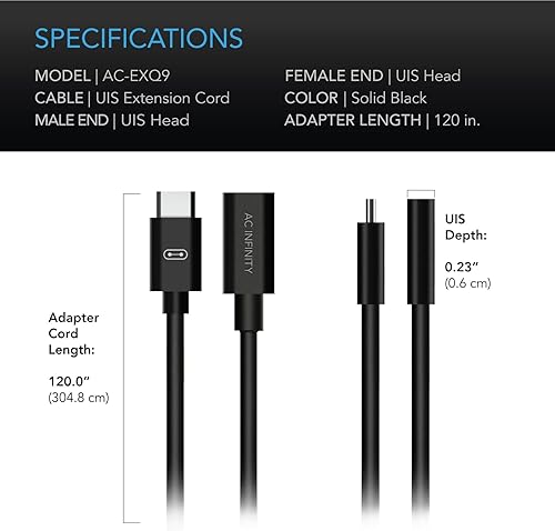 Miniatura 4 de AC Infinity Cable de extensión UIS a UIS hembra a macho, cable extensor de conexión de 10 pies, funciona con controlador 69, controlador 63,