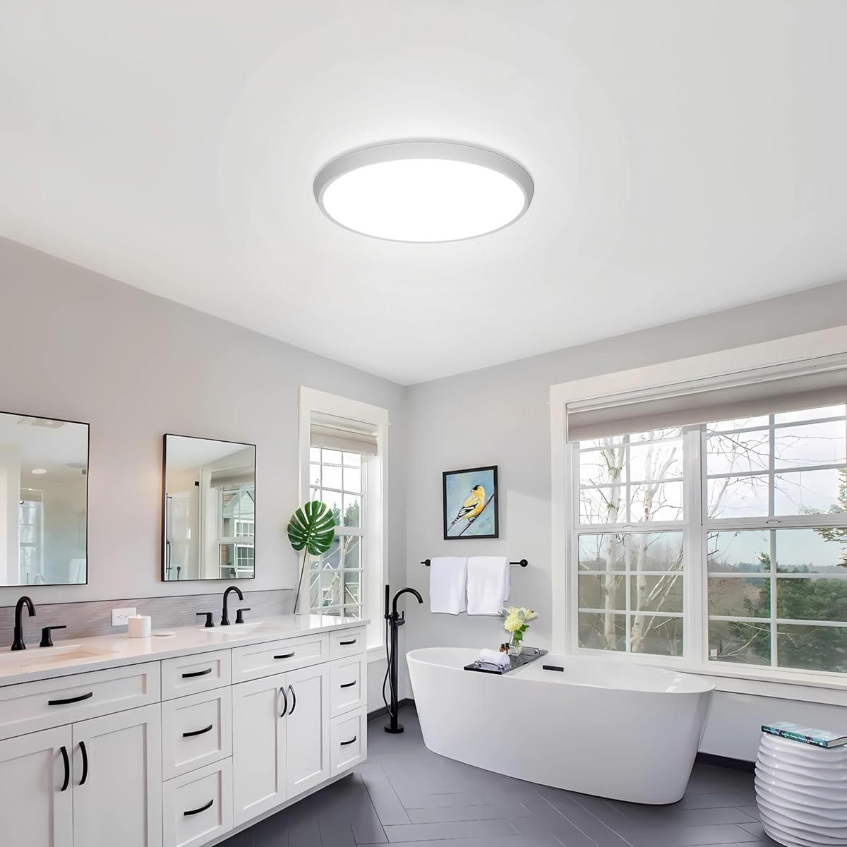 Juego de 4 lámparas de techo LED redondas y planas, 24 W, 5000 K, ideales para baño, dormitorio, sala de estar, cocina, sótano y balcón. Diseño ultrafino, Ø 29 x 2,5 cm de alto.